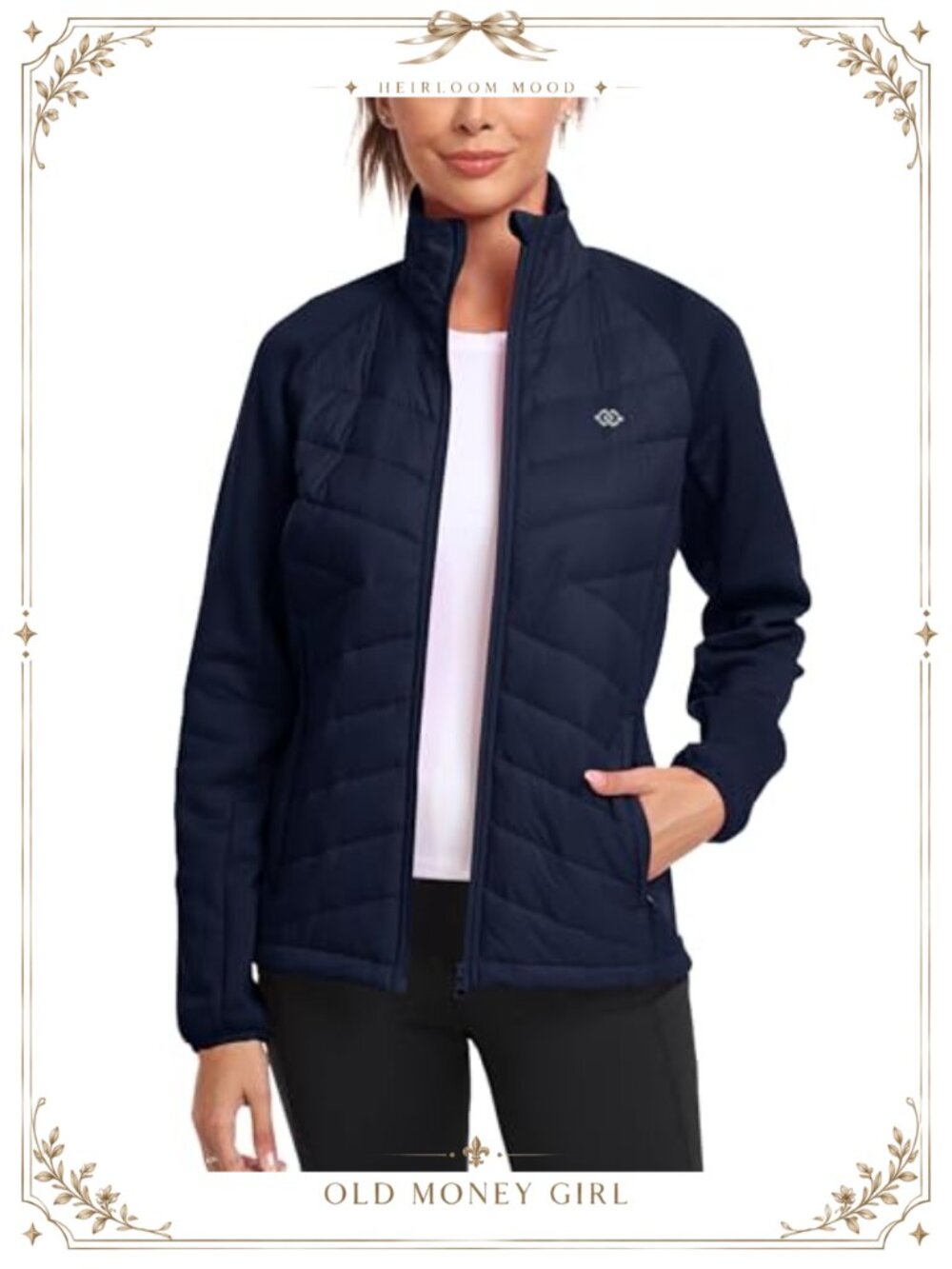 Women's Hybrid Quilted Fleece Lined Full Zip Hiking Jacket Stand Collar - Picture 3 of 6